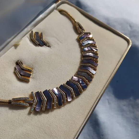 Art Deco Vintage Sheiber&Hiller DoSo Mather Of Pearl Necklace and Earring Set - Picture 15 of 16